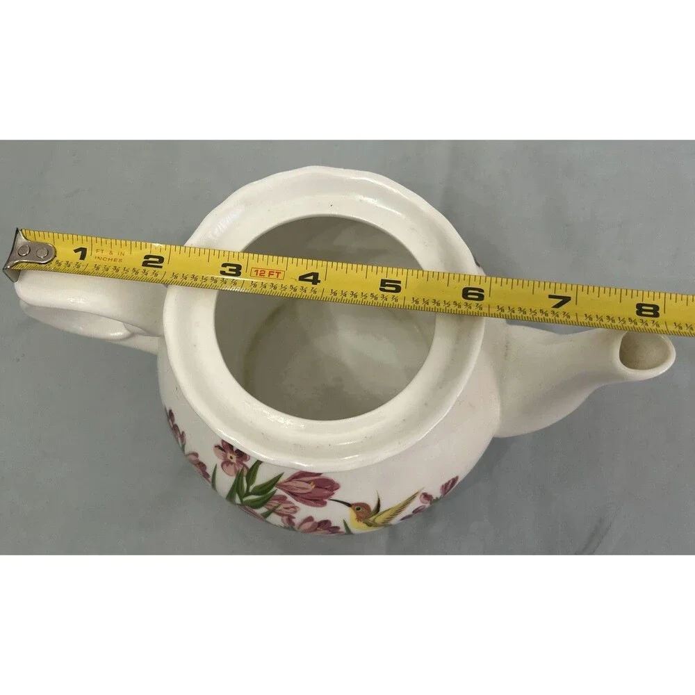 Vintage Floral Freesia Ceramic Hummingbird Teapot